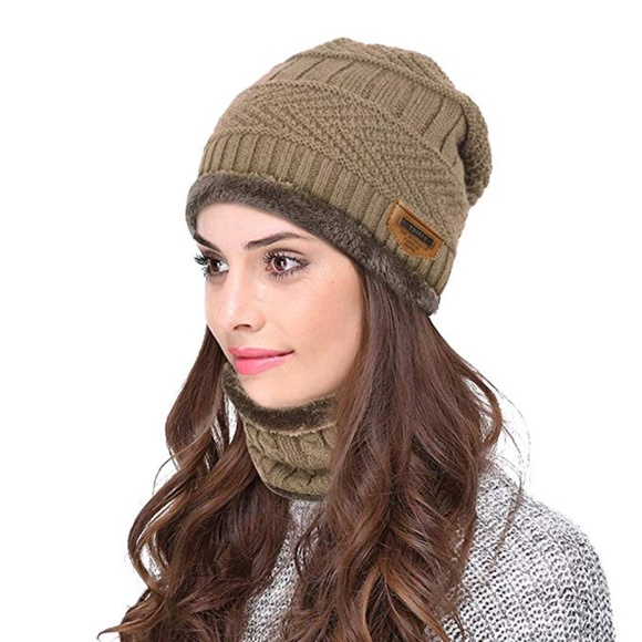 Accessories - Winter Knit Skull Cap Beanie Hat with Neck Gaiter